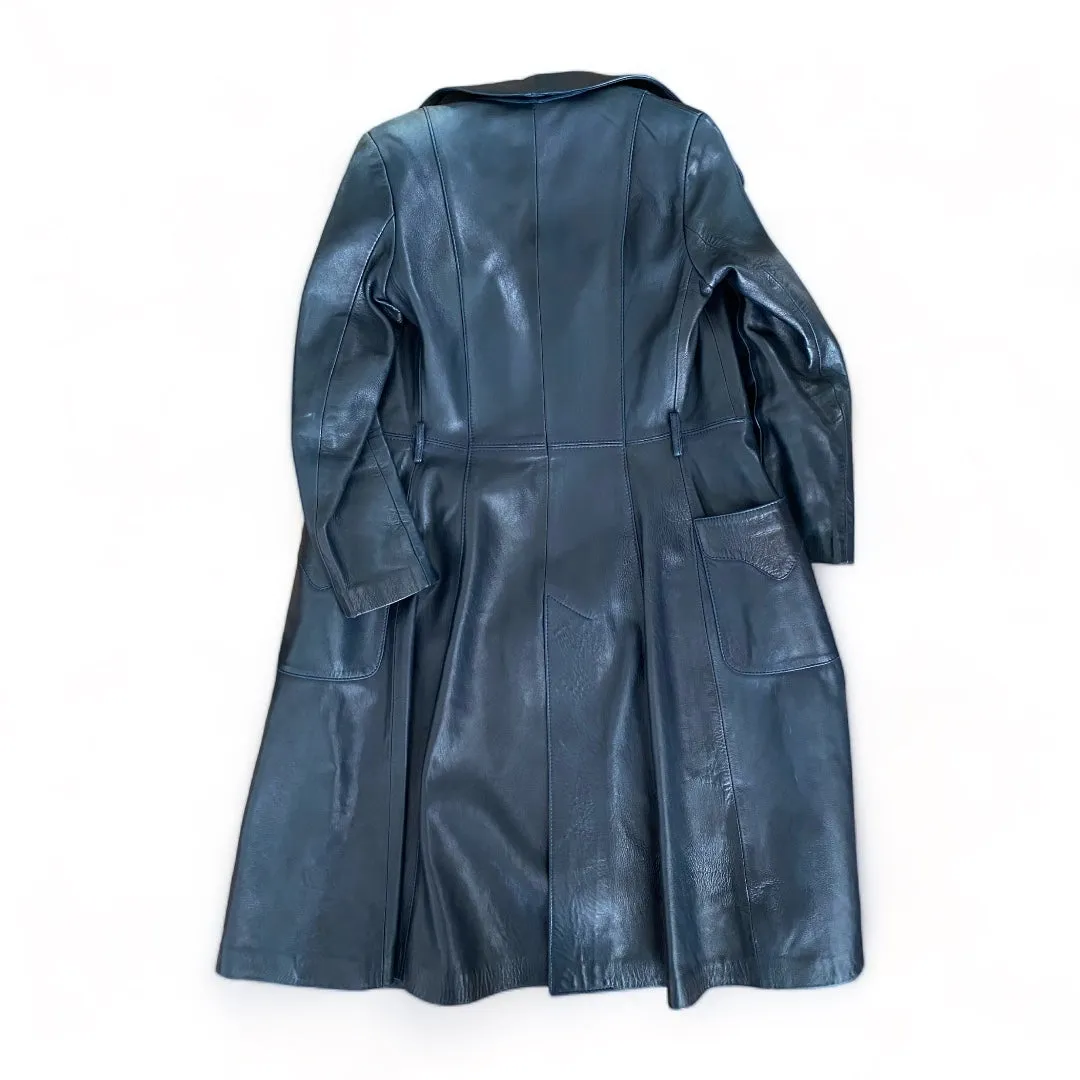 Navy Blue Leather Trench *As Is*