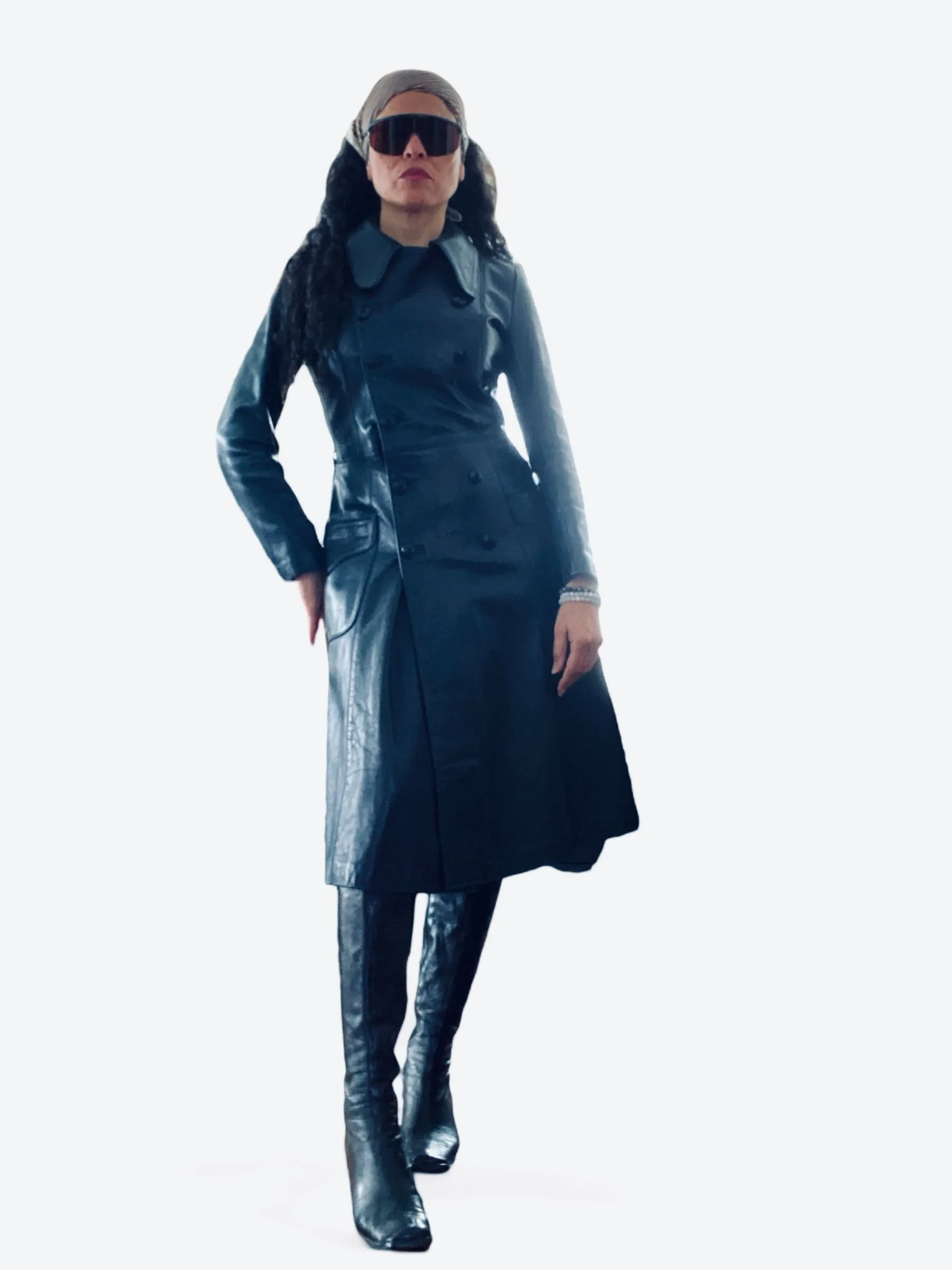 Navy Blue Leather Trench *As Is*