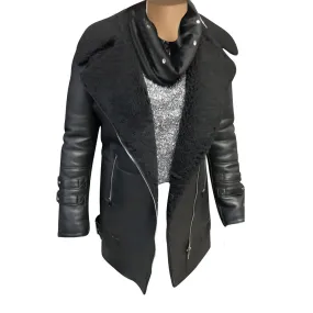 Paulina's Black shearling jacket with large lapels