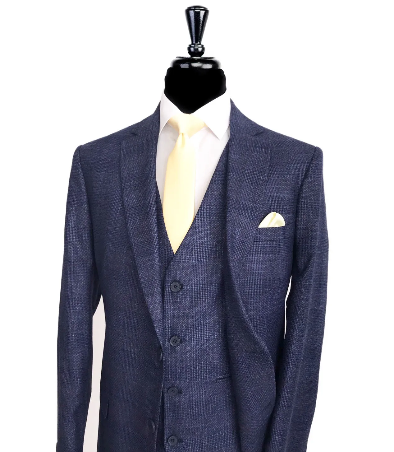 PIETRO SCARLATTI Navy Self Check 3 Piece Suit