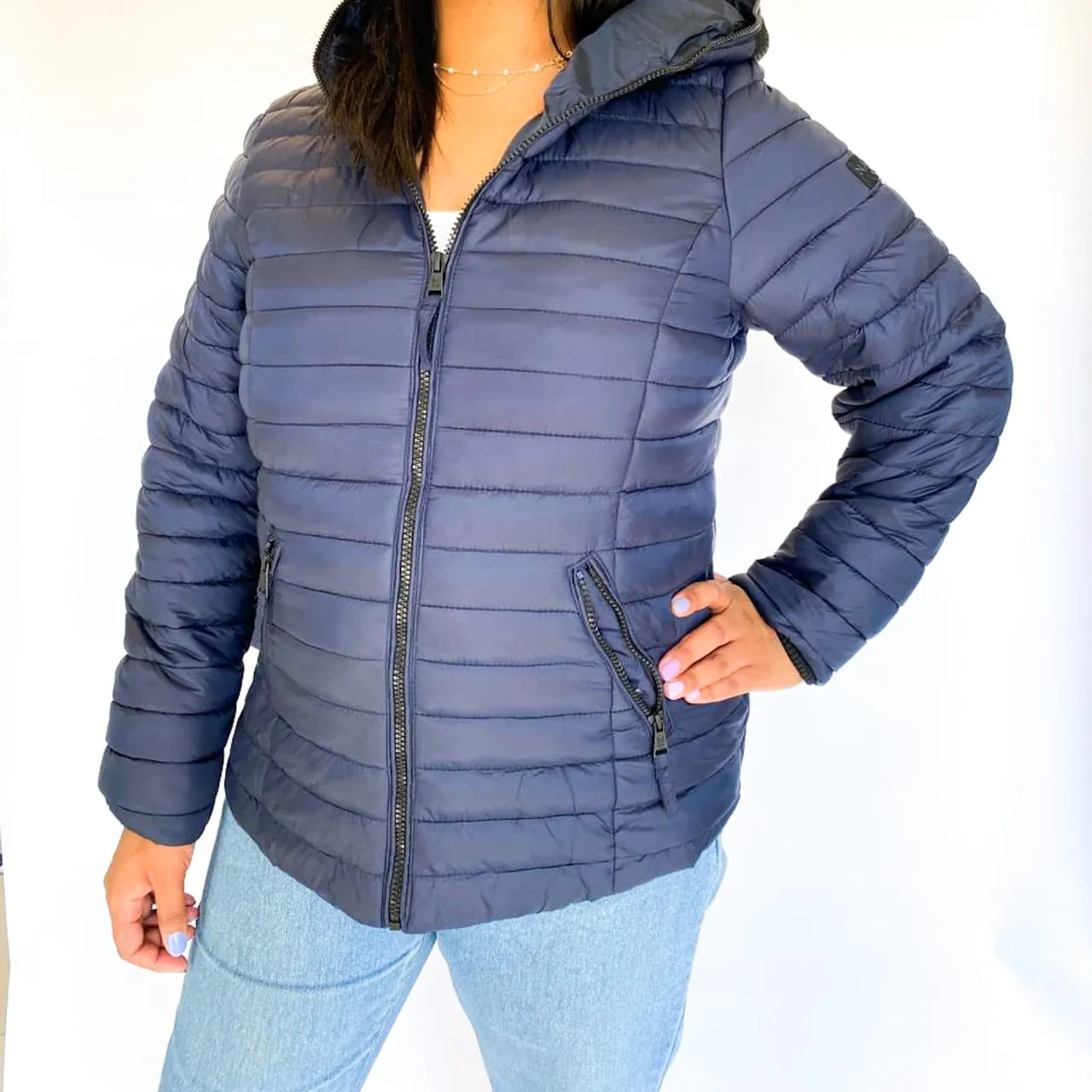 Queue navy puffer hood jacket