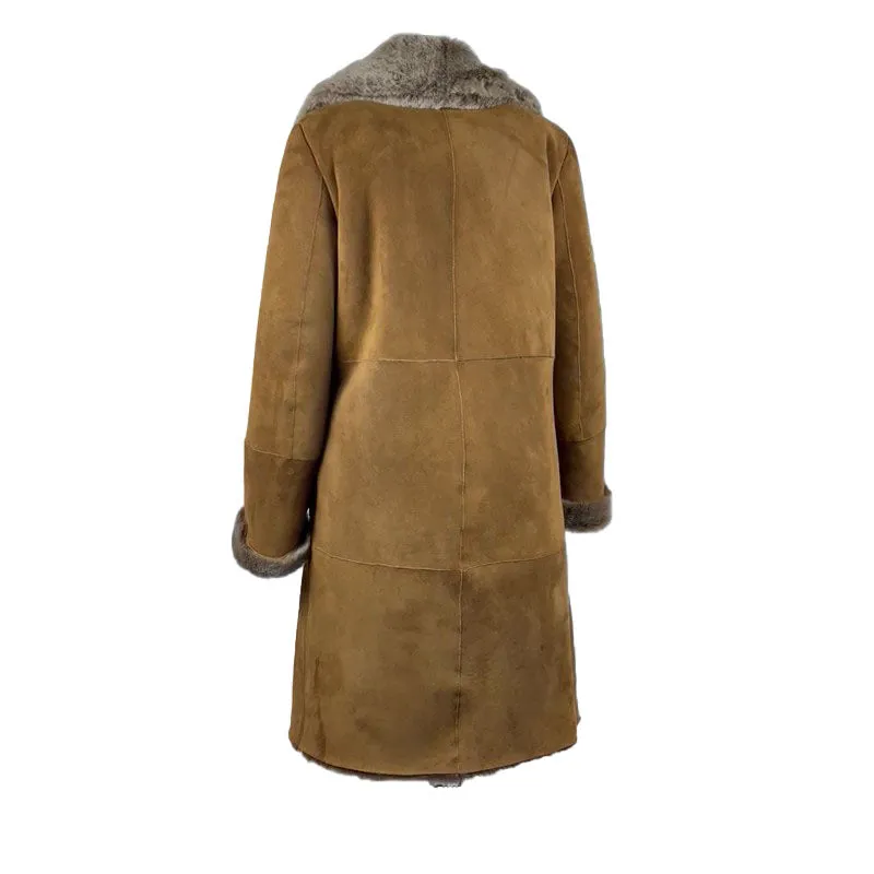 Sabina Tobacco Long Shearling Coat