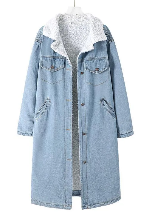 Sherpa Fleece Denim Trench Coat