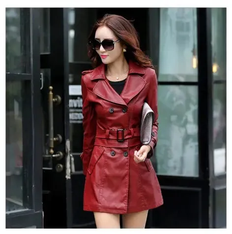 Slim-fit PU leather trench Jacket