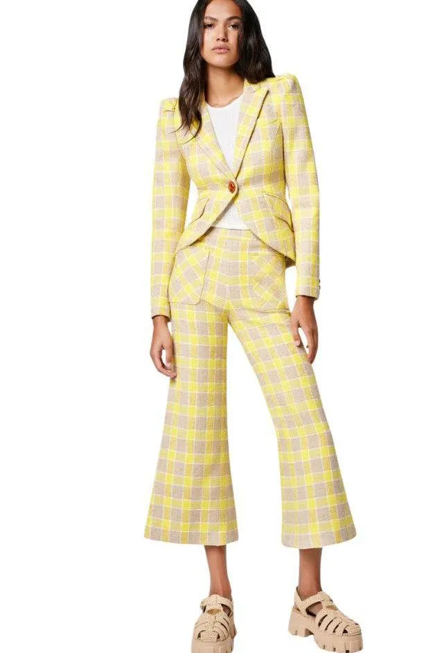 Smythe - Pouf Sleeve One Button Blazer - Yellow Check