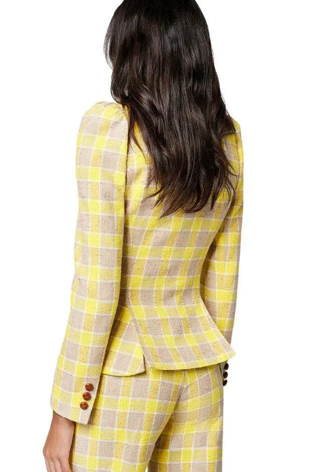 Smythe - Pouf Sleeve One Button Blazer - Yellow Check