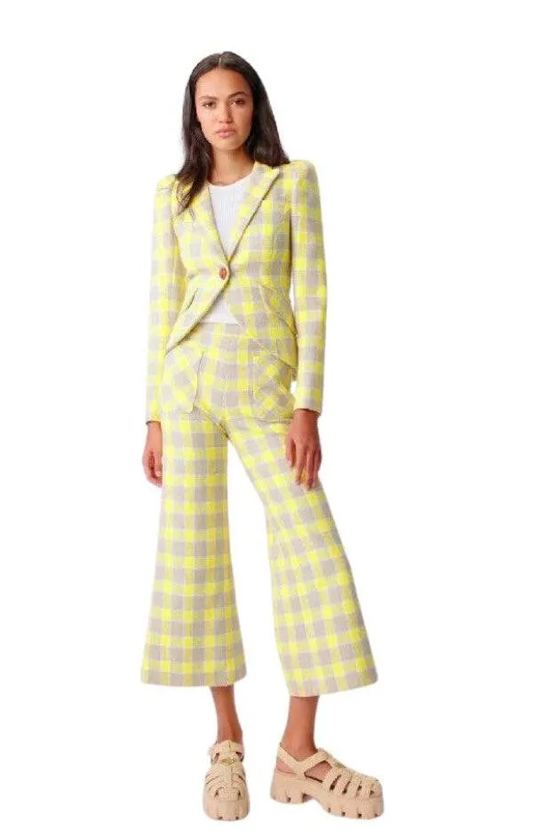 Smythe - Pouf Sleeve One Button Blazer - Yellow Check