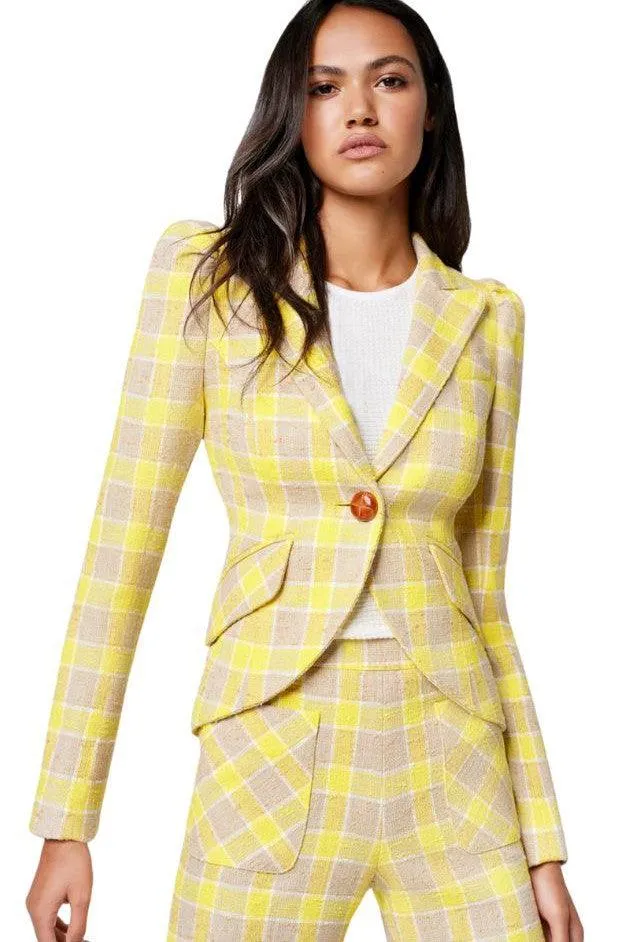 Smythe - Pouf Sleeve One Button Blazer - Yellow Check