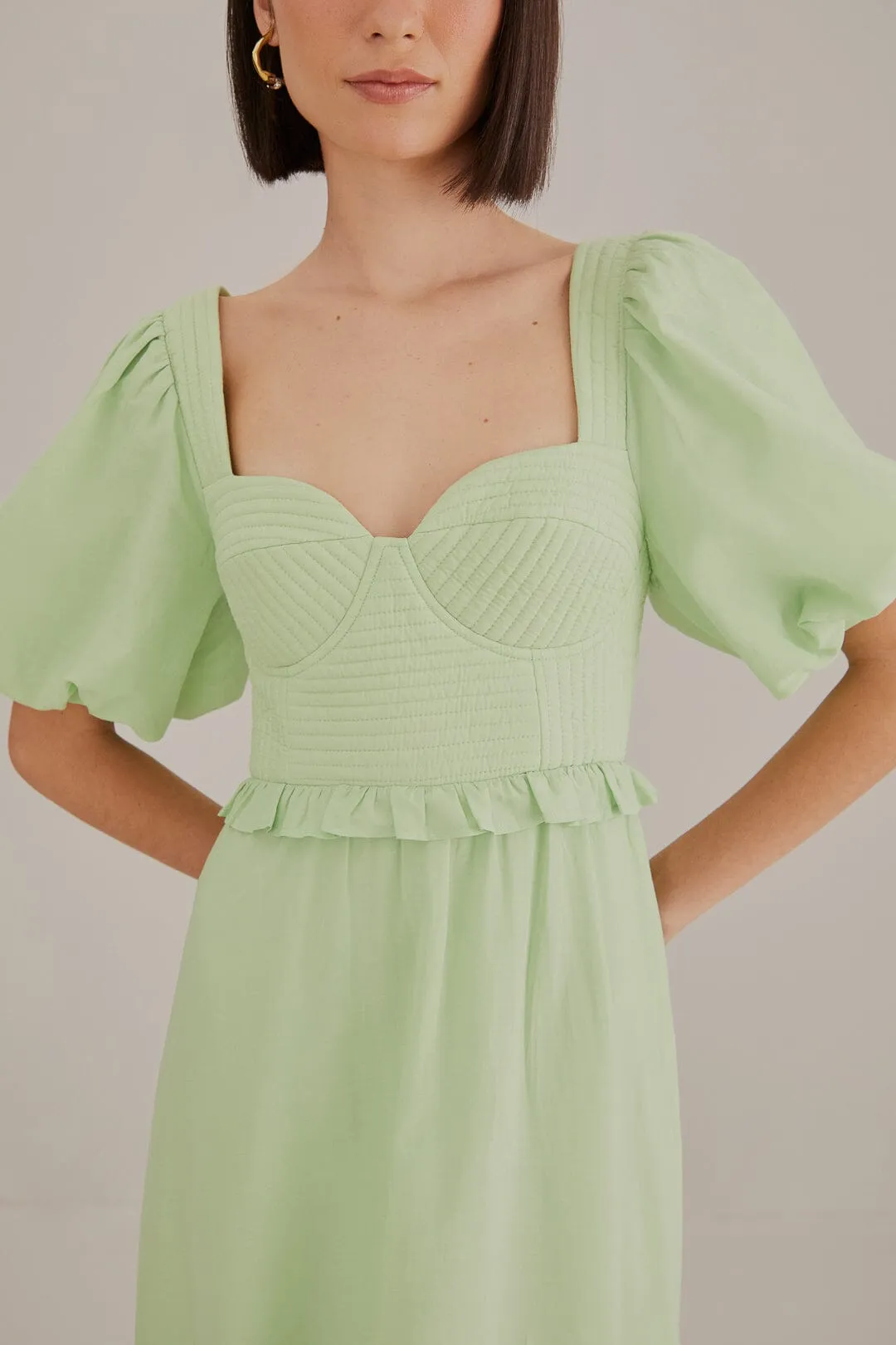 Soft Green Short Sleeve Midi Dress