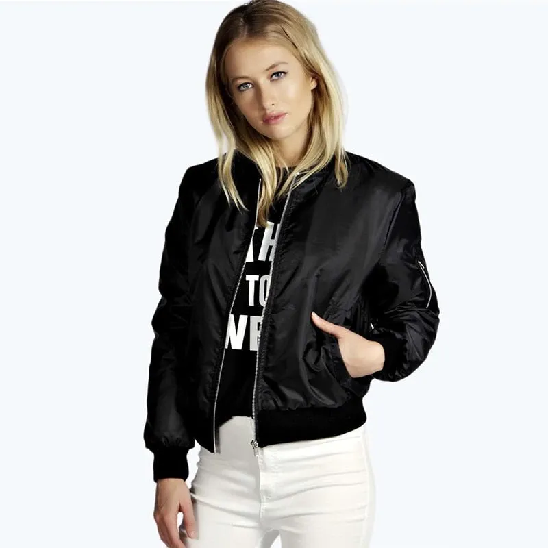 Spring Autumn Thin Solid Jackets Women Casual Zipper Bomber Jacket Long Sleeve Coat Female Fashion Classic Slim Outerwears