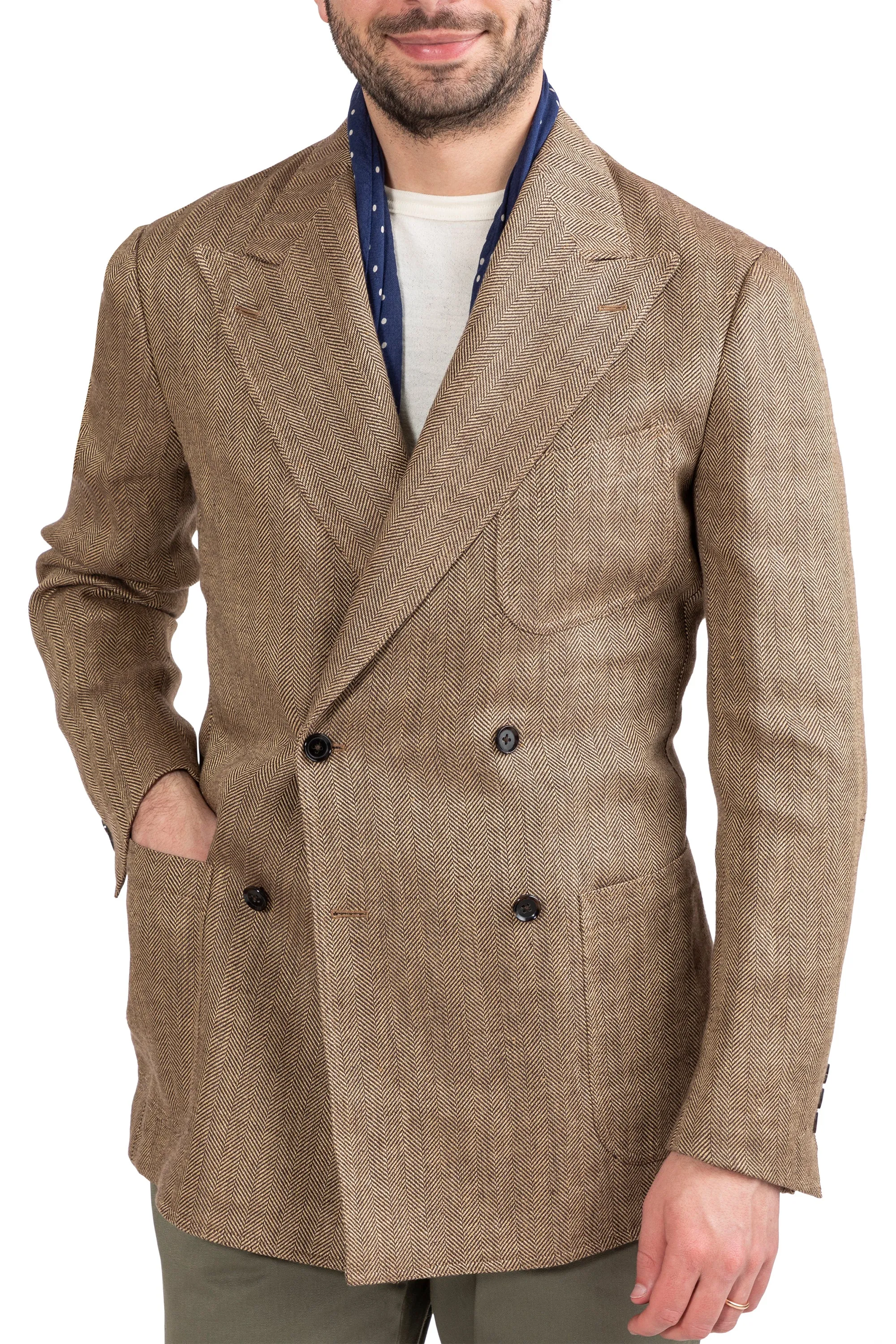 The Armoury Model 16 Brown Solbiati Linen Herringbone DB Sport Coat