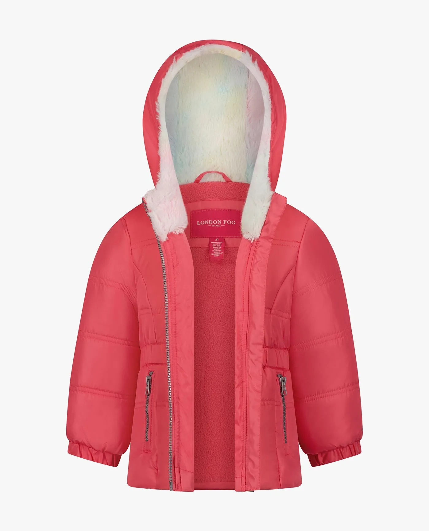 TODDLER GIRLS ZIP-FRONT HOODED MID CINCH PUFFER