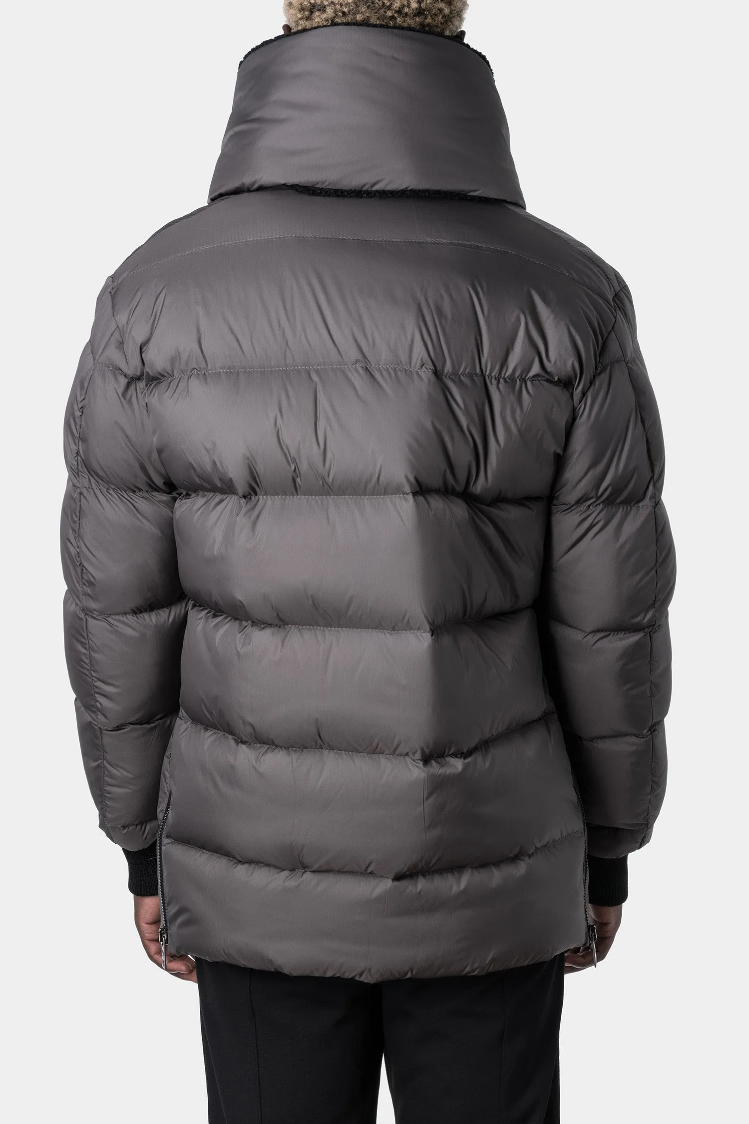 Vegan high neck puffer jacket, Mud grey