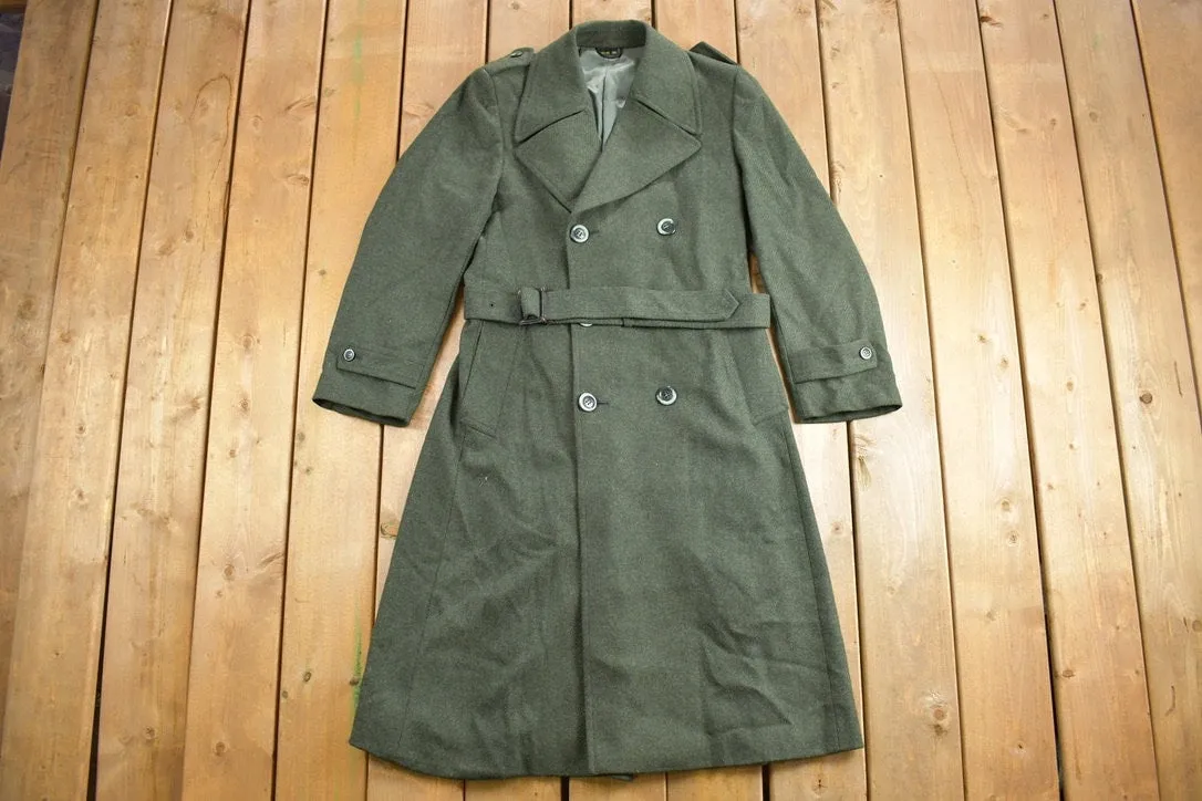 Vintage 1950s Wool Trench Coat / Olive Green / Wool Coat / Vintage 50s Jacket / Outdoor / Winter / Cozy Trench Coat