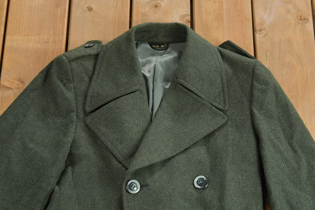 Vintage 1950s Wool Trench Coat / Olive Green / Wool Coat / Vintage 50s Jacket / Outdoor / Winter / Cozy Trench Coat