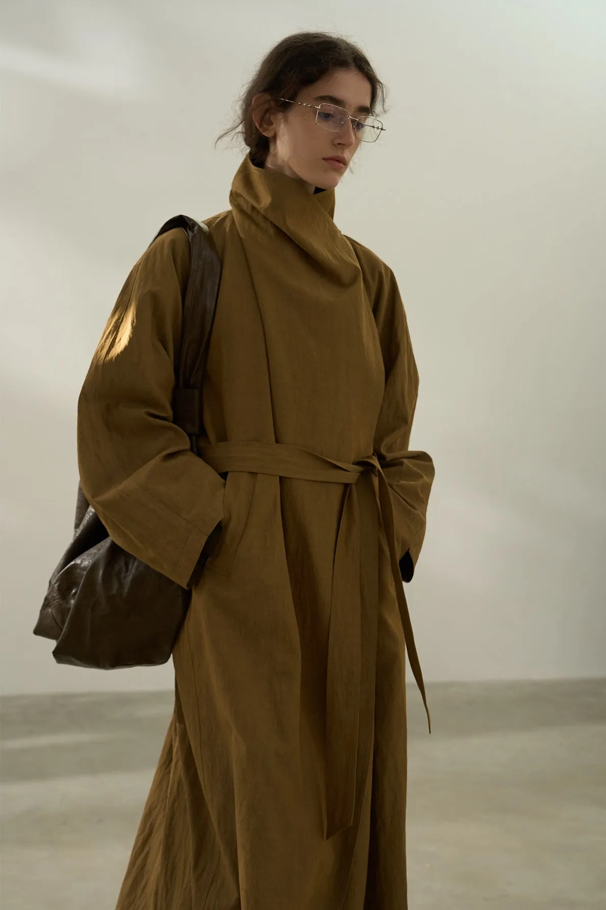 Viscose blend textured spacious trench coat