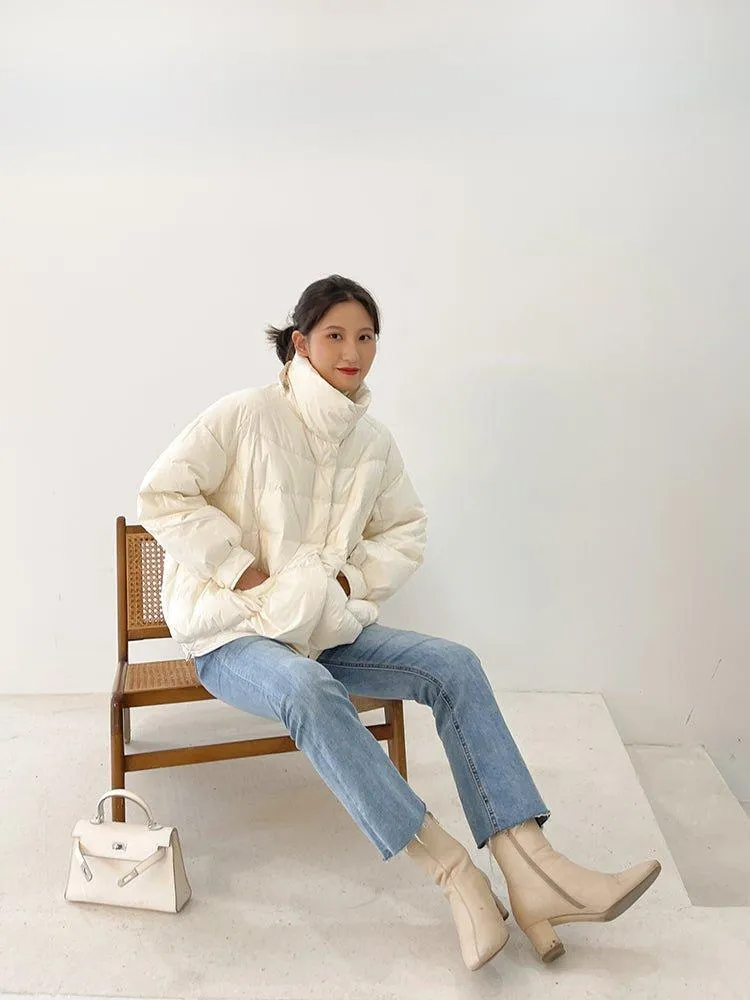 White Quilted Down Puffer Jacket Coat