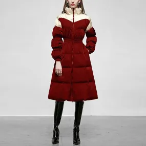 Women Long Down Puffer Coat,Burgundy White Contrast Down Coat,Wine Long down coat,Quilted Down Parka Coat,Winter Down Coat,Warm Puffy Coat