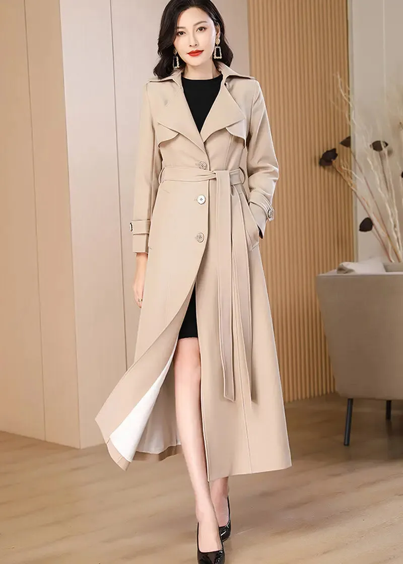 Women's Oversize Long Trench Coat,Belted Double-Breasted Coat for women,Beige Long Trench Coat,Long Rain Coat,Autumn Trench Coat,Spring Coat