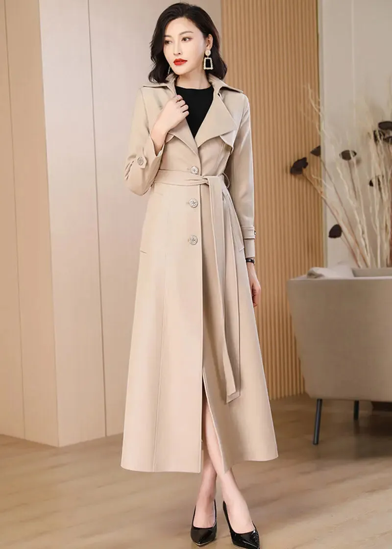 Women's Oversize Long Trench Coat,Belted Double-Breasted Coat for women,Beige Long Trench Coat,Long Rain Coat,Autumn Trench Coat,Spring Coat