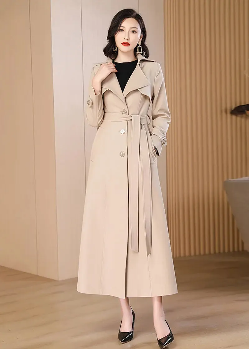 Women's Oversize Long Trench Coat,Belted Double-Breasted Coat for women,Beige Long Trench Coat,Long Rain Coat,Autumn Trench Coat,Spring Coat