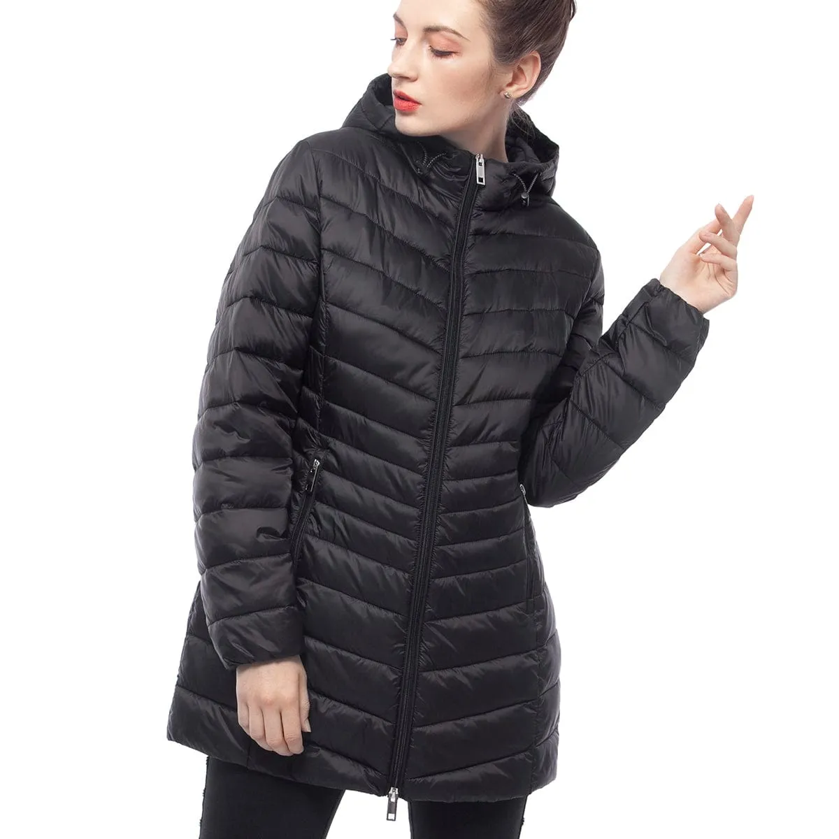 Women's Ultra Light Packable Long Puffer Jacket