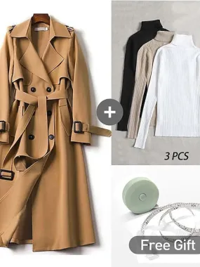 Women's Winter Wardrobe Essential: Chic 4-Piece Trench Coat & Sweater Ensemble